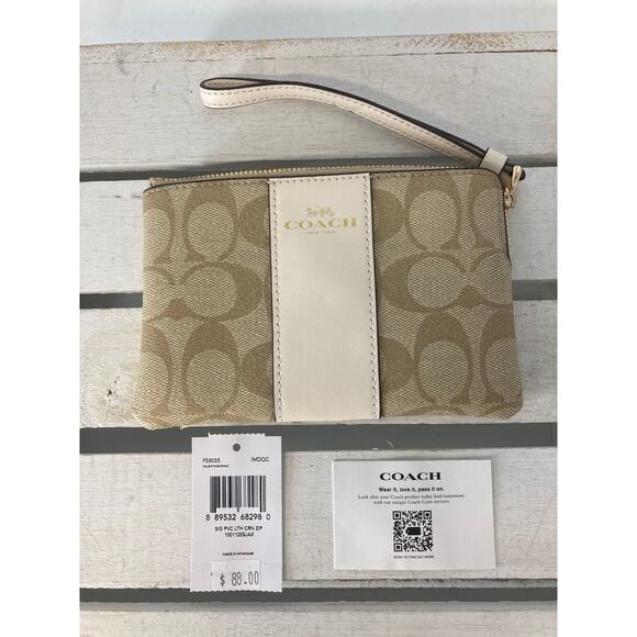 COACH TAN, IVORY SIGNATURE WOMENS SMALL WRISLTET, WALLET - Picture 1 of 10